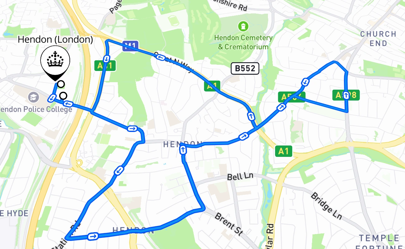 Hendon (London) 驾考路线 #855 地图 - ENG 英国