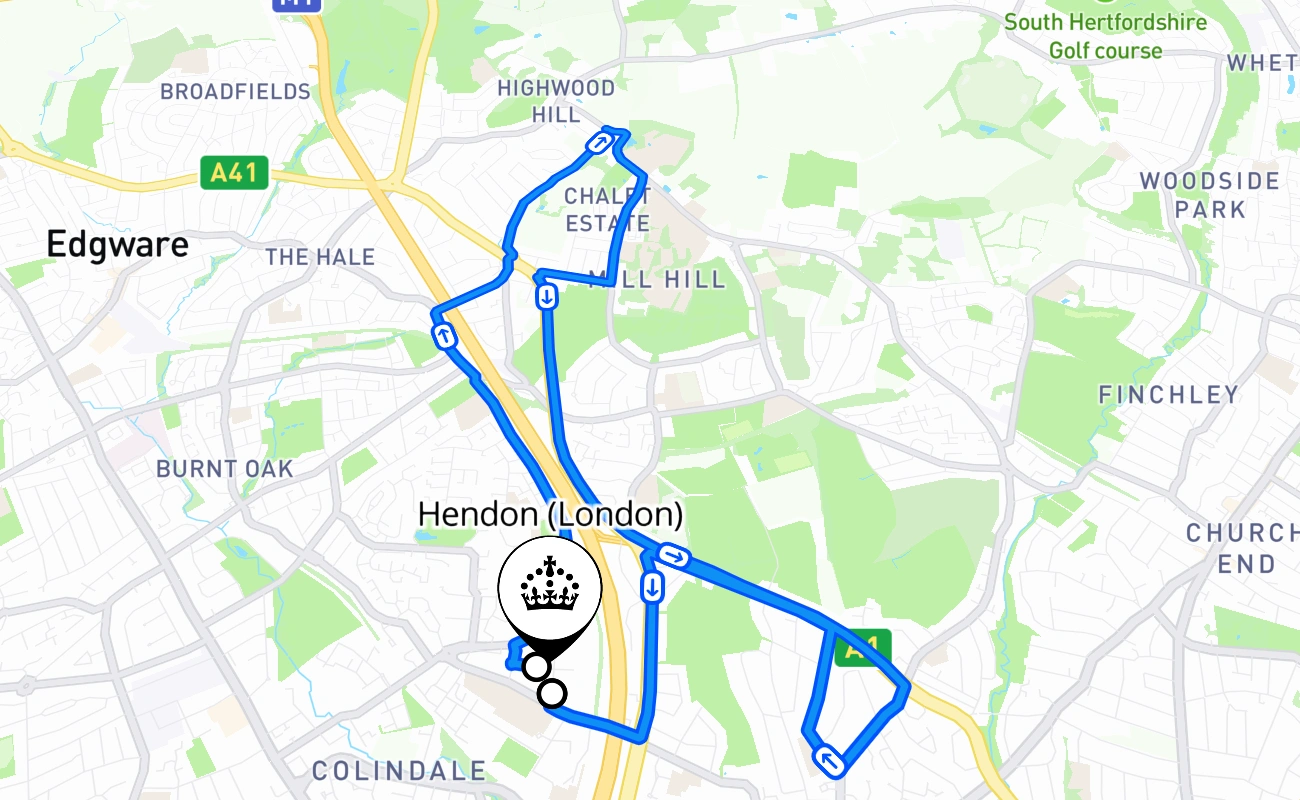 Hendon (London) 驾考路线 #856 地图 - ENG 英国