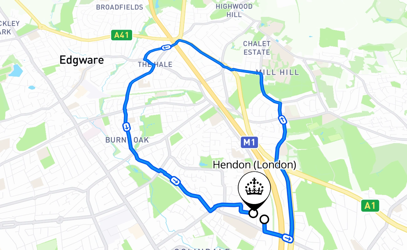 Hendon (London) 驾考路线 #857 地图 - ENG 英国