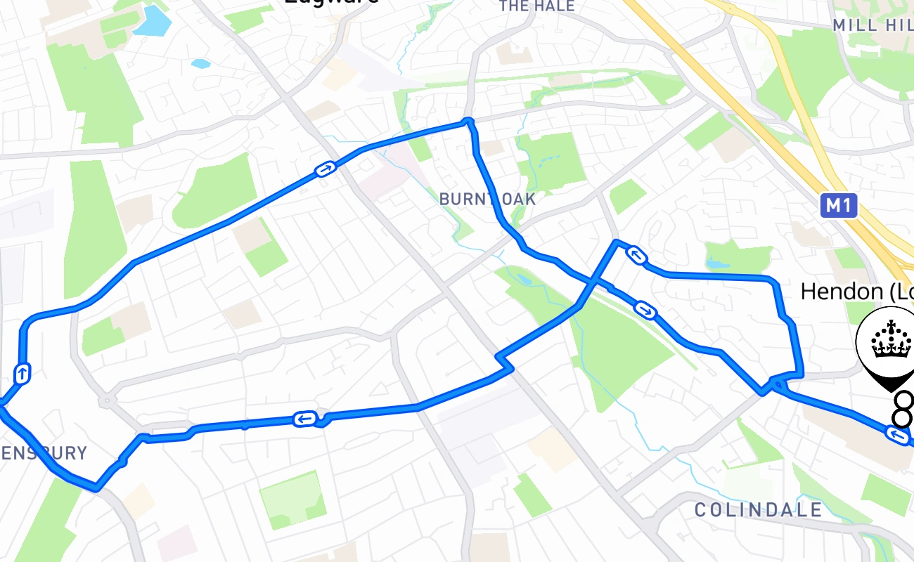 Hendon (London) 驾考路线 #858 地图 - ENG 英国