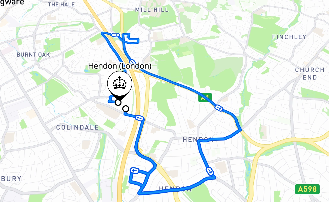 Hendon (London) 驾考路线 #859 地图 - ENG 英国