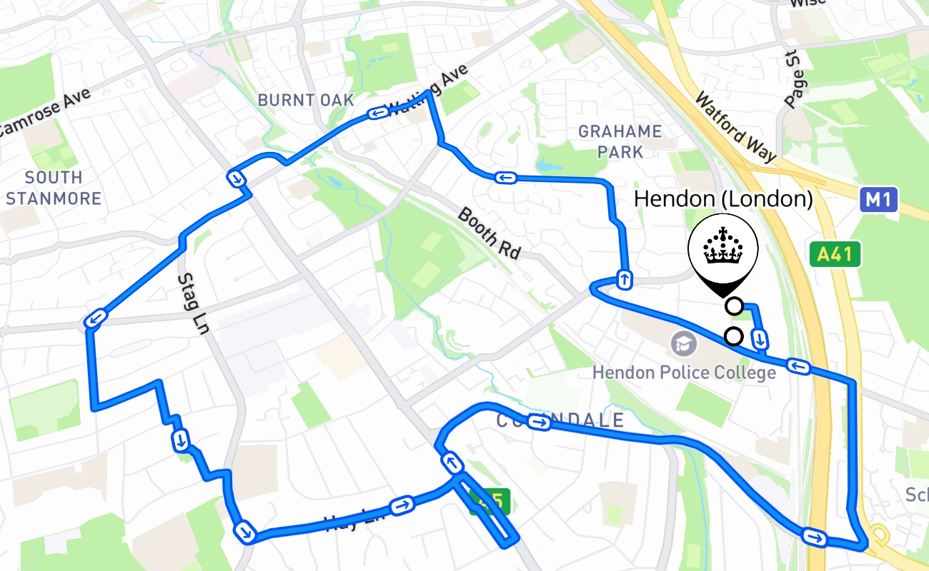 Hendon (London) 驾考路线 #860 地图 - ENG 英国