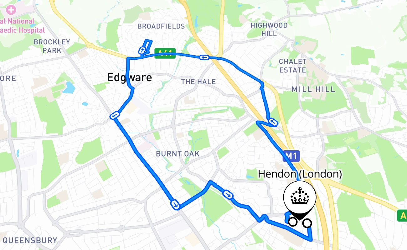 Hendon (London) 驾考路线 #861 地图 - ENG 英国