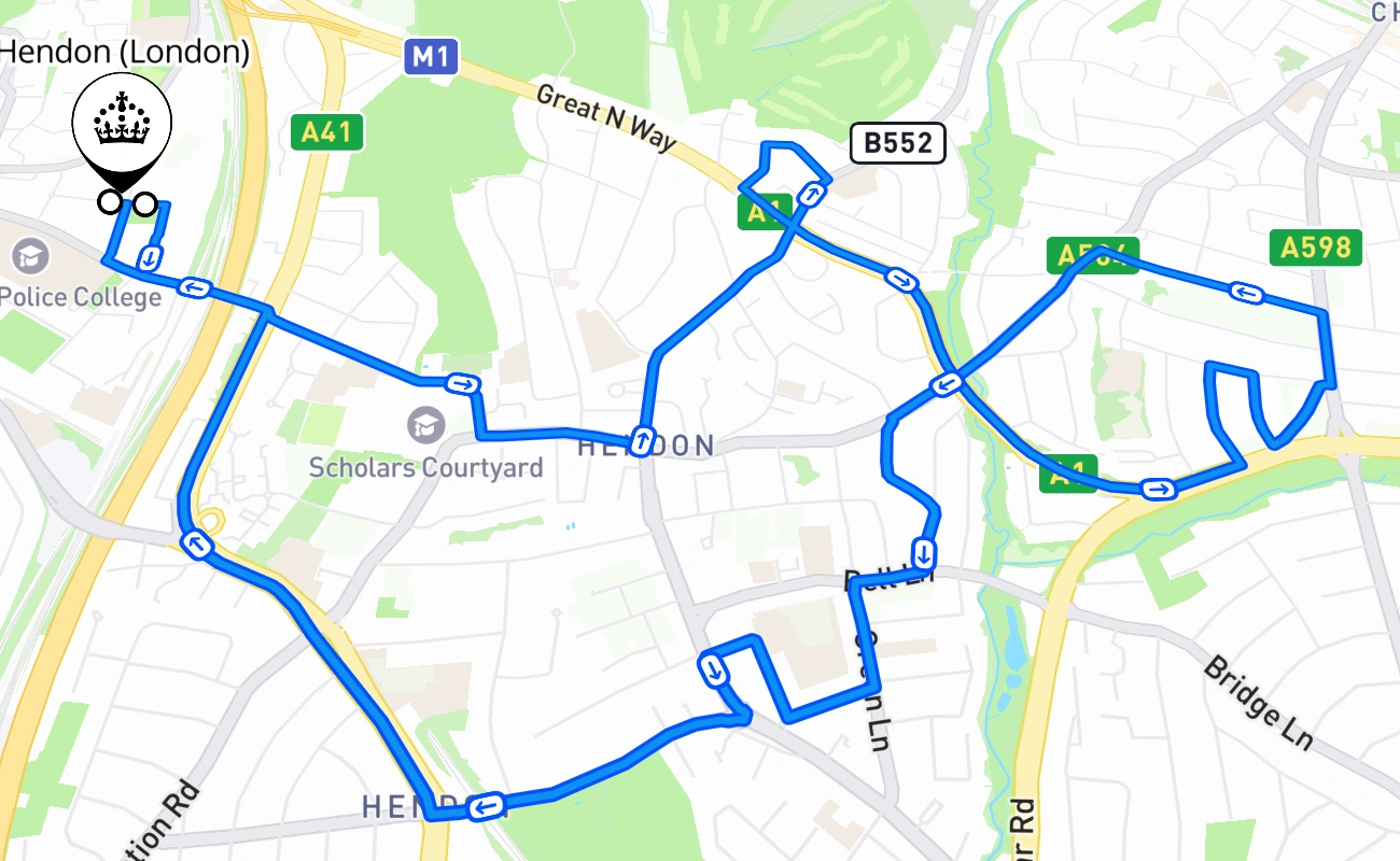 Hendon (London) 驾考路线 #862 地图 - ENG 英国