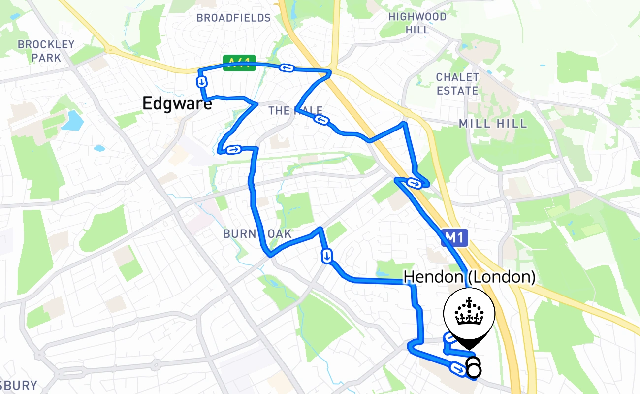 Hendon (London) 驾考路线 #864 地图 - ENG 英国