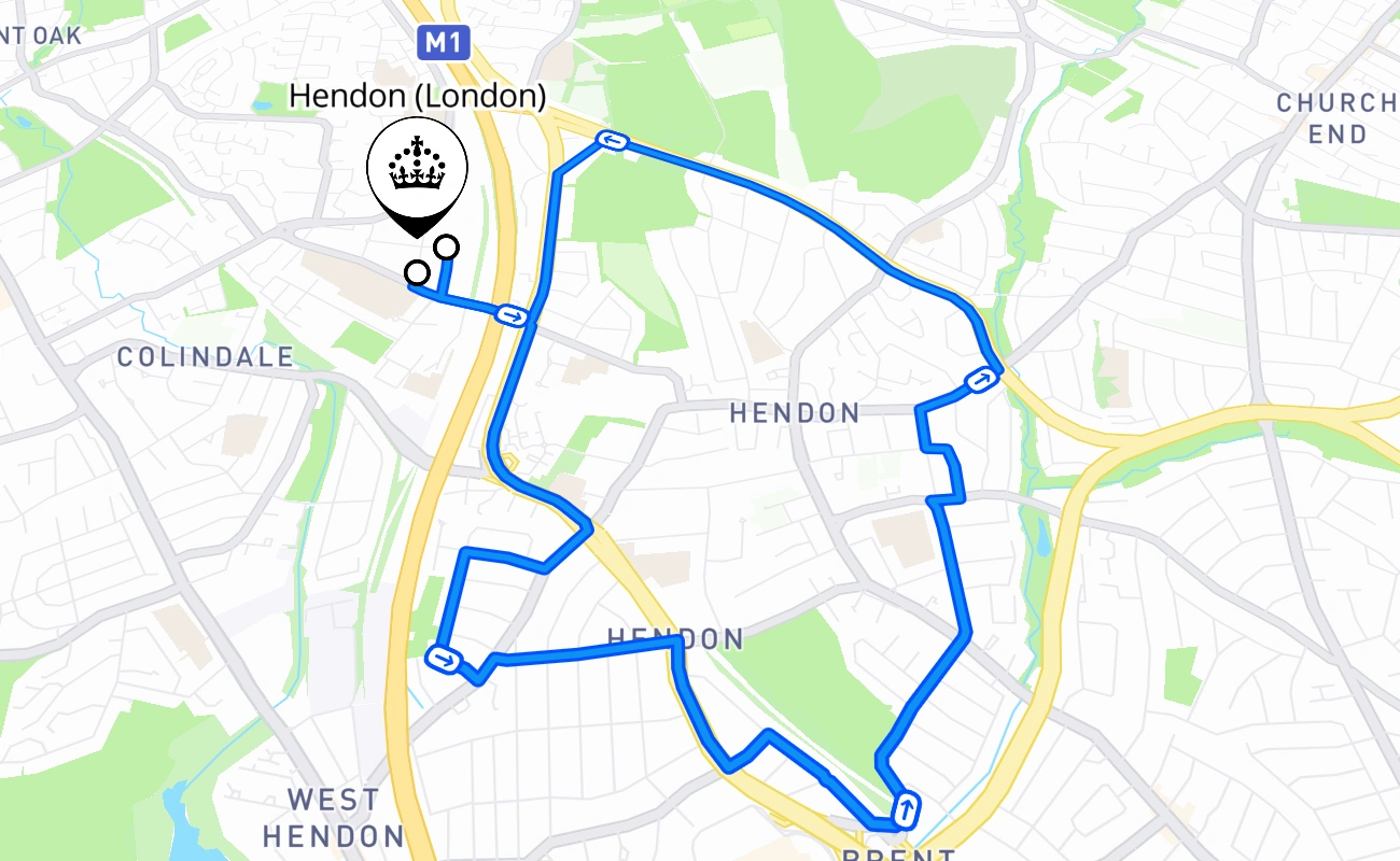 Hendon (London) driving test route #2668 map - ENG United Kingdom