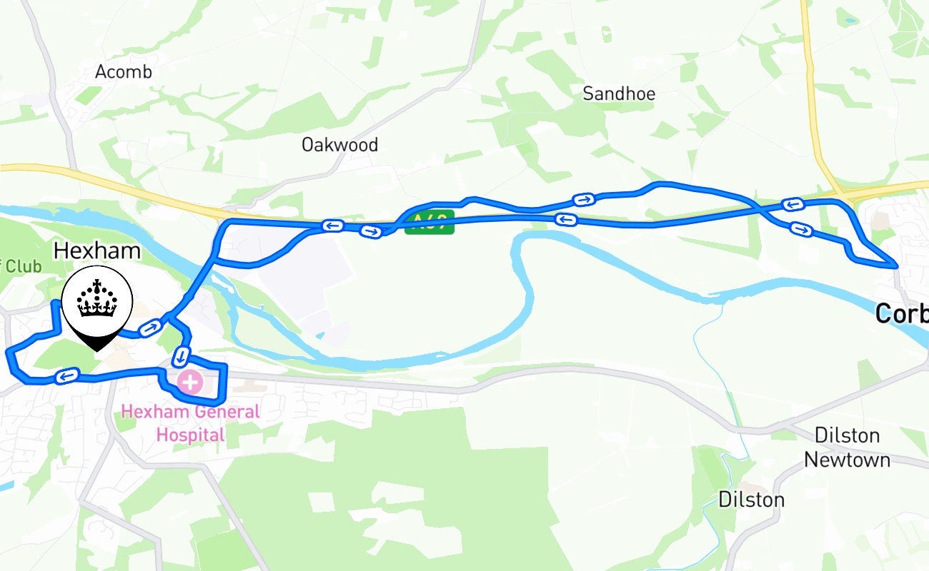 Hexham driving test route #1979 map - ENG United Kingdom