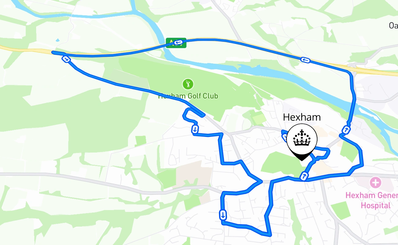 Hexham driving test route #1982 map - ENG United Kingdom