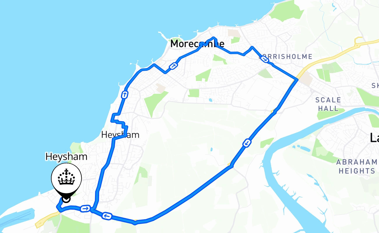 Heysham driving test route #2293 map - ENG United Kingdom