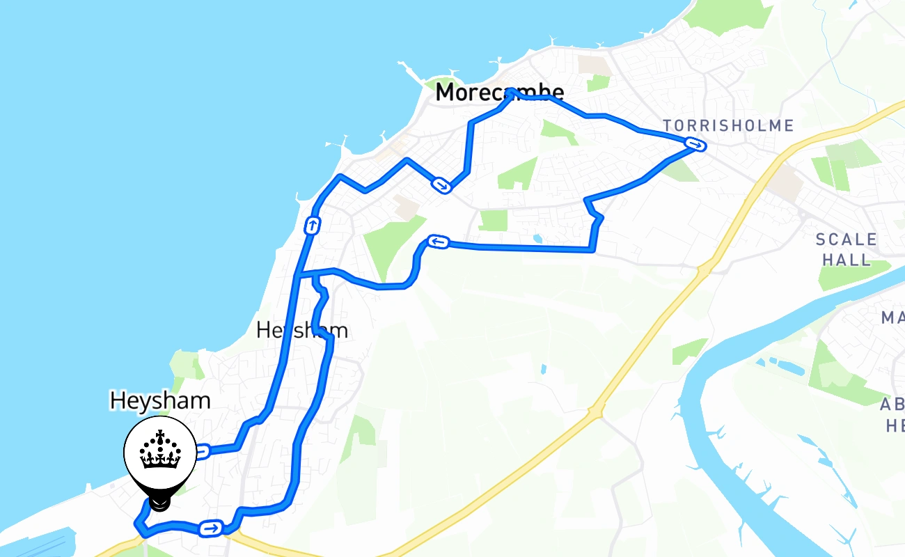 Heysham driving test route #2296 map - ENG United Kingdom