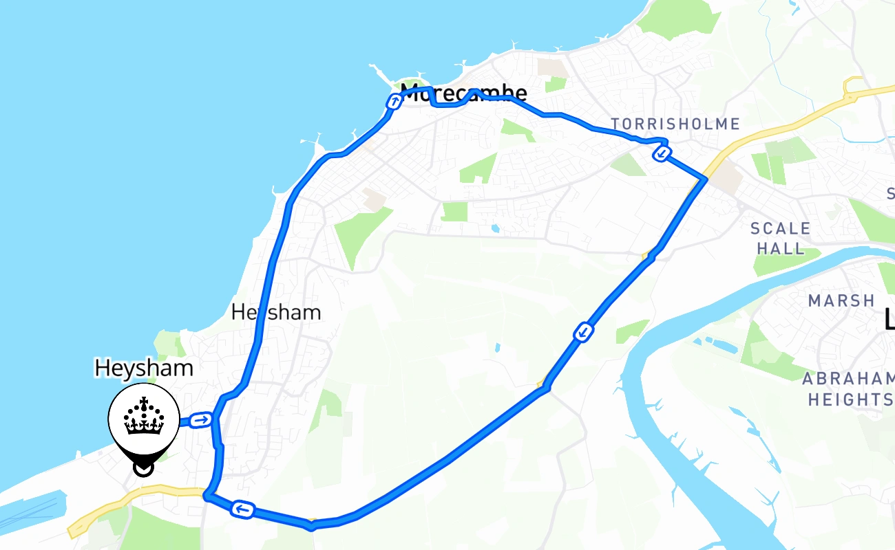 Heysham driving test route #2297 map - ENG United Kingdom