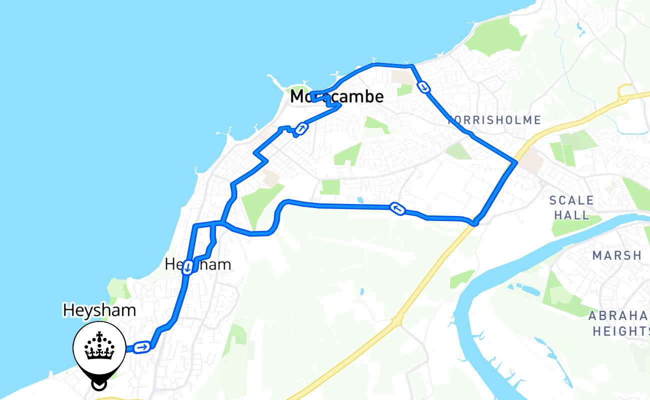 Heysham driving test route #2299 map - ENG United Kingdom