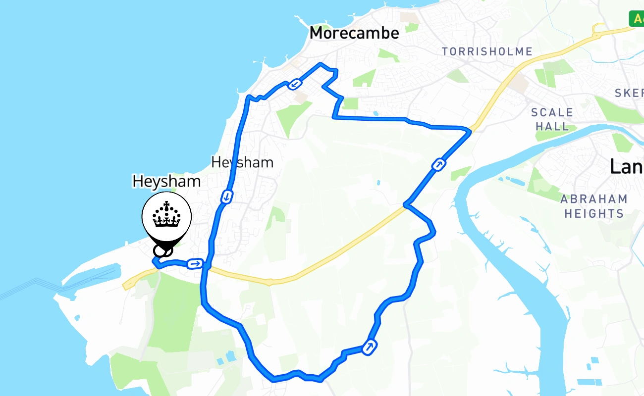 Heysham driving test route #2300 map - ENG United Kingdom