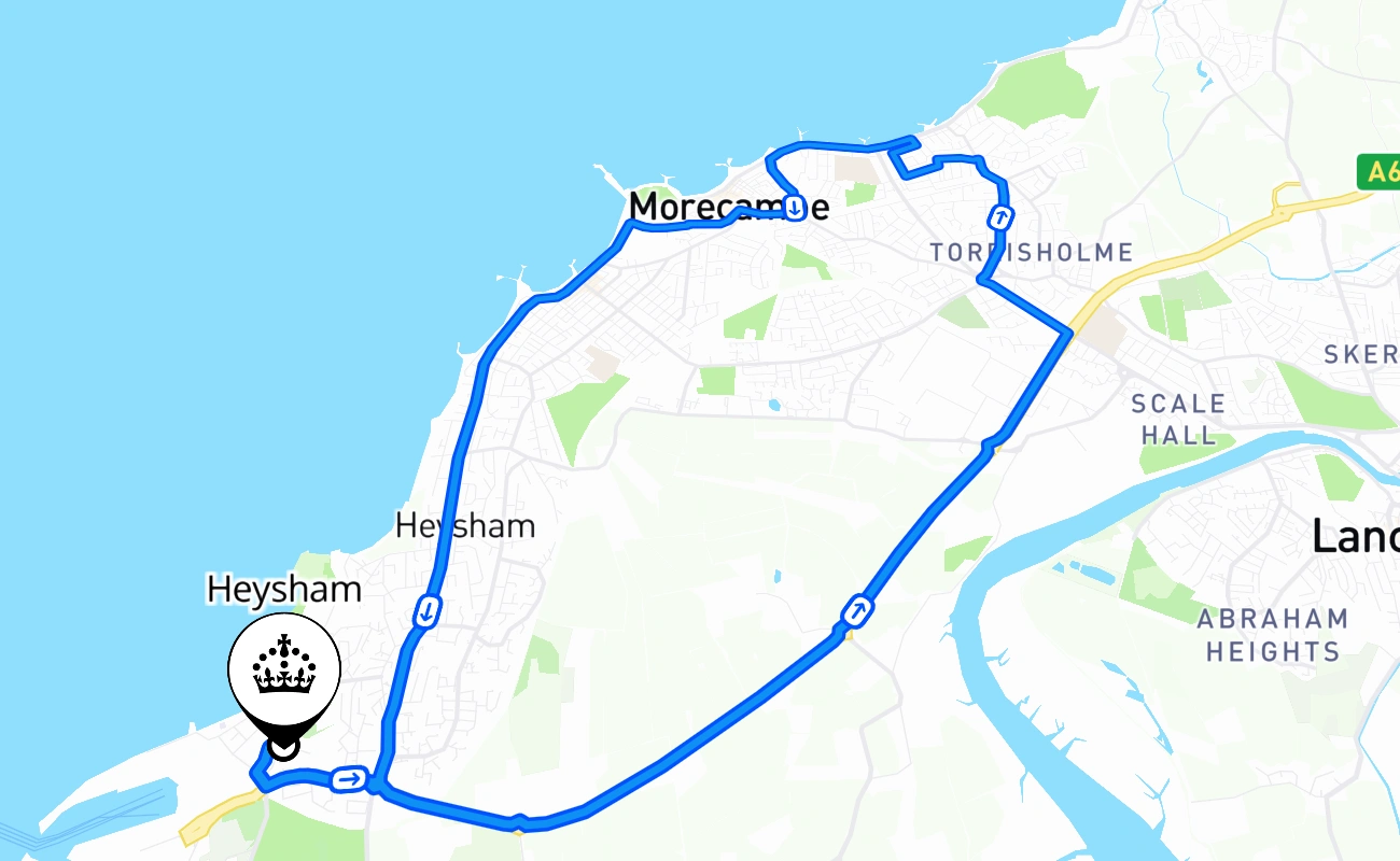 Heysham driving test route #2786 map - ENG United Kingdom