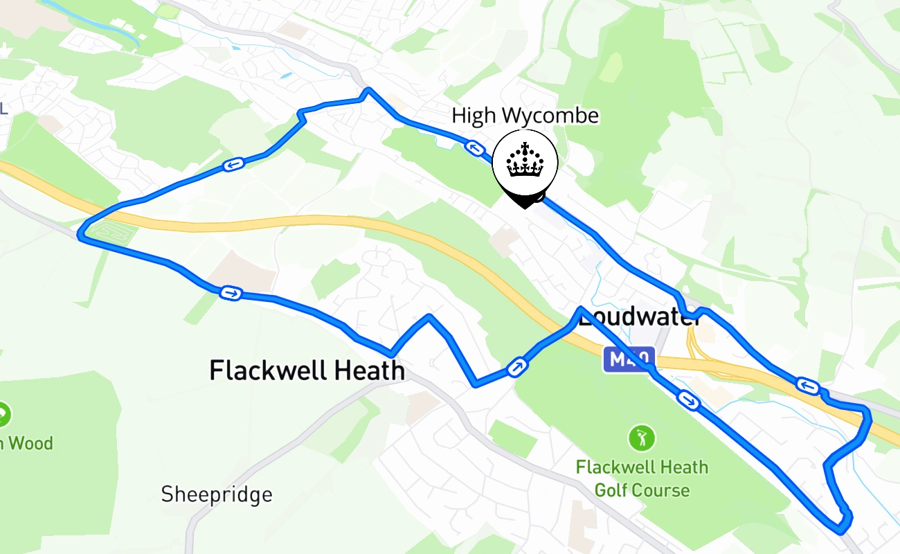 High Wycombe driving test route #2239 map - ENG United Kingdom