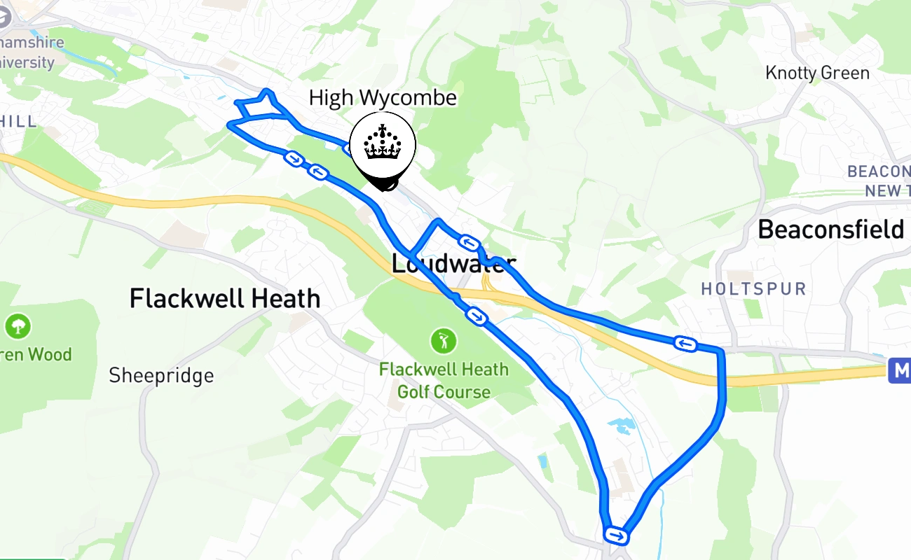 High Wycombe driving test route #2242 map - ENG United Kingdom