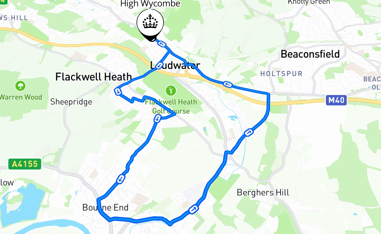 High Wycombe driving test route #2243 map - ENG United Kingdom