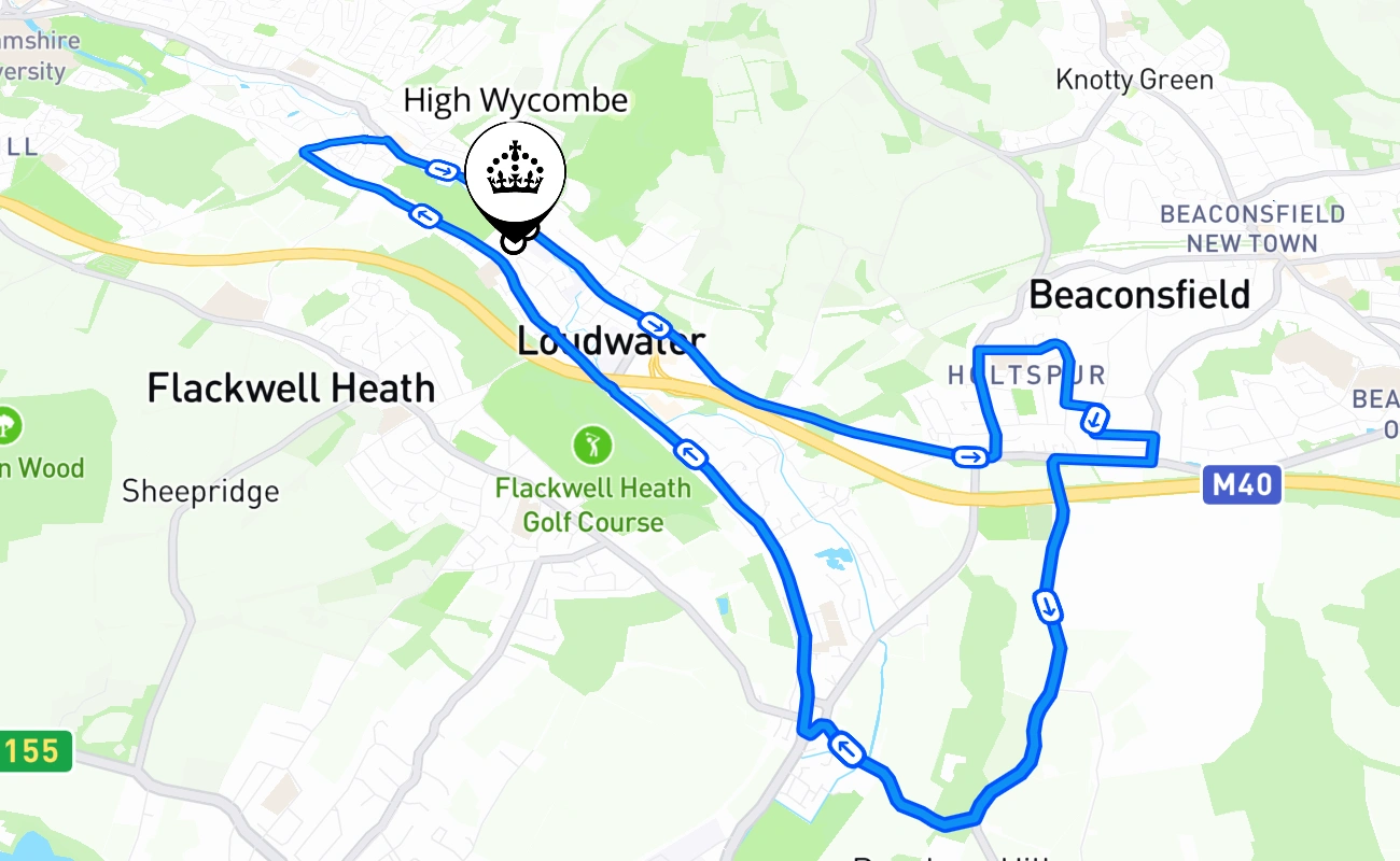 High Wycombe driving test route #2244 map - ENG United Kingdom