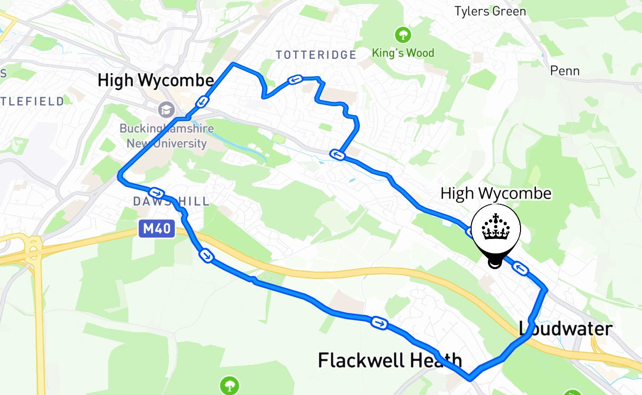 High Wycombe driving test route #2245 map - ENG United Kingdom