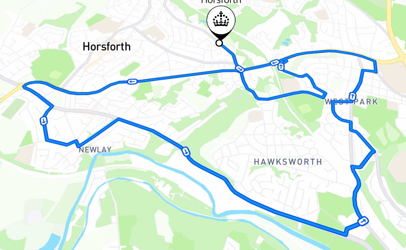 Horsforth driving test route #2357 map - ENG United Kingdom