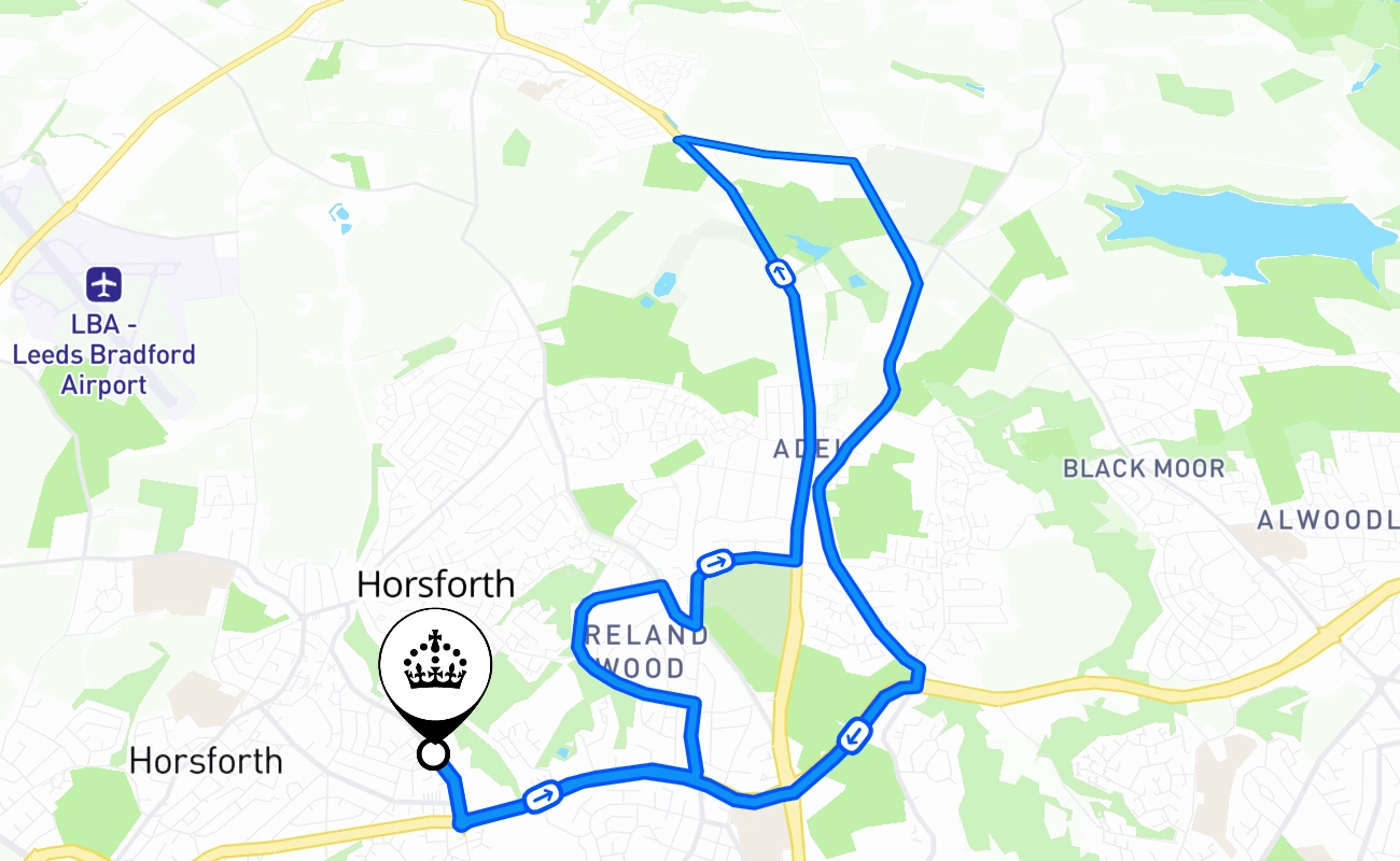Horsforth driving test route #2358 map - ENG United Kingdom