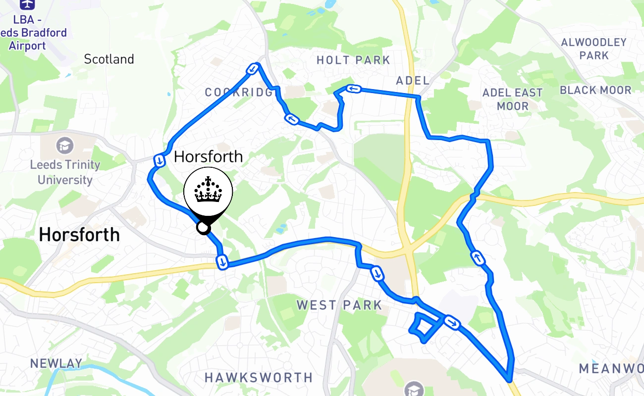 Horsforth driving test route #2361 map - ENG United Kingdom