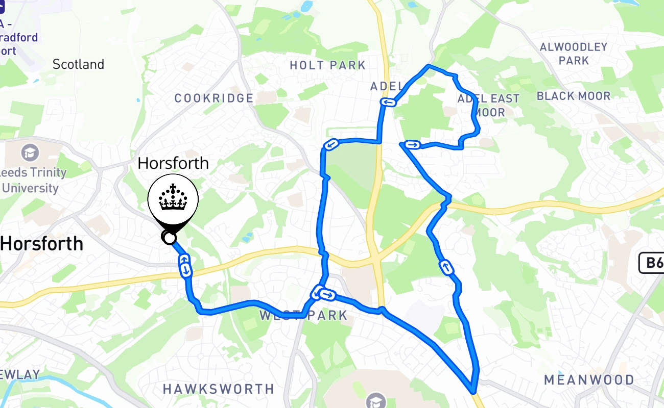 Horsforth driving test route #2362 map - ENG United Kingdom