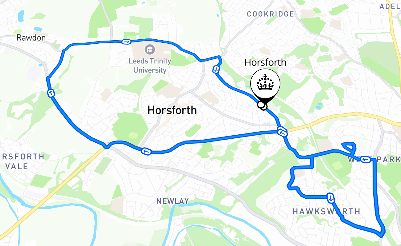 Horsforth driving test route #2363 map - ENG United Kingdom