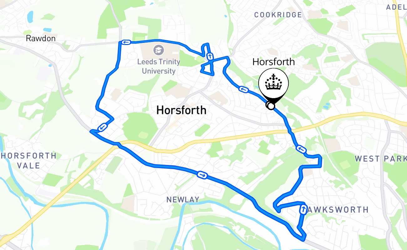 Horsforth driving test route #2364 map - ENG United Kingdom