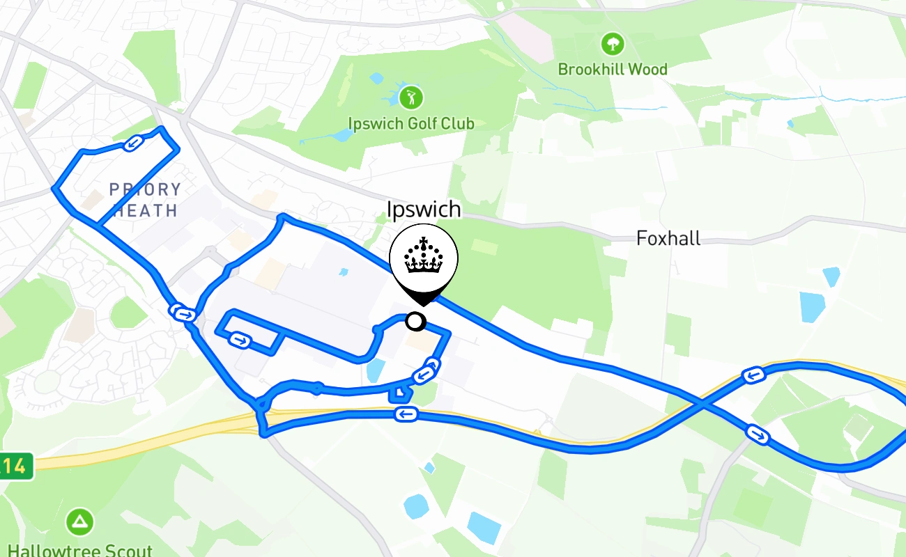 Ipswich driving test route #1529 map - ENG United Kingdom