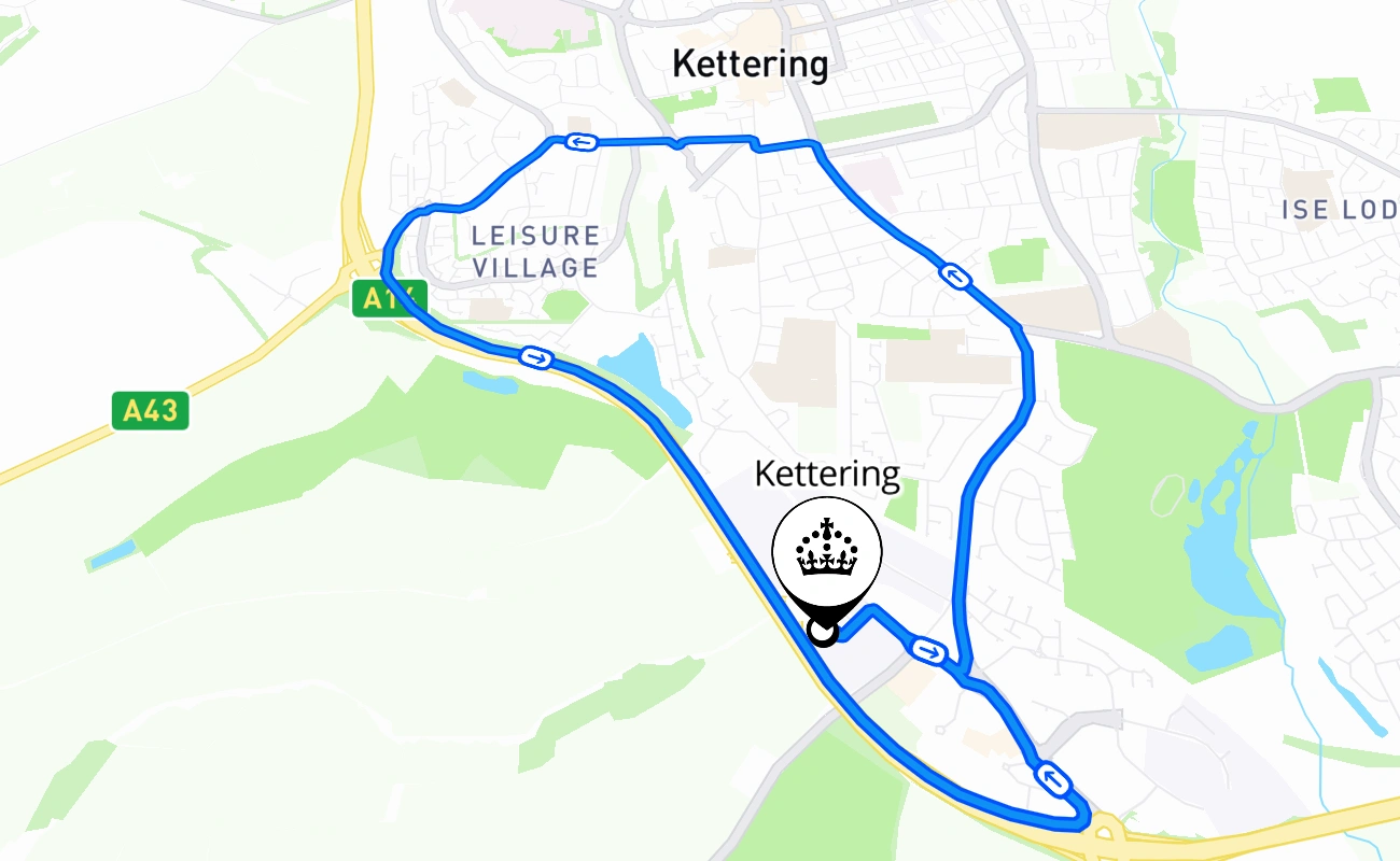 Kettering driving test route #2666 map - ENG United Kingdom