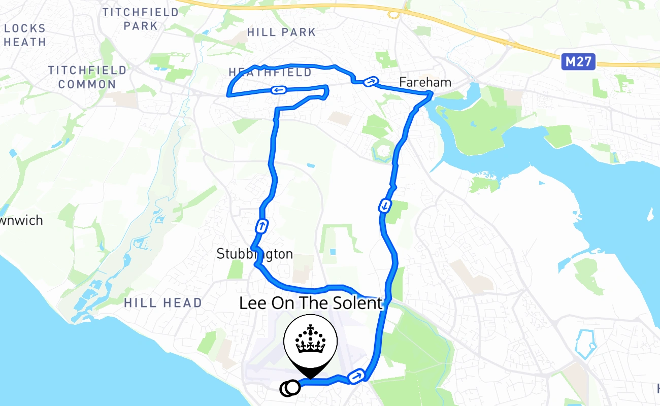 Lee On The Solent driving test route #956 map - ENG United Kingdom