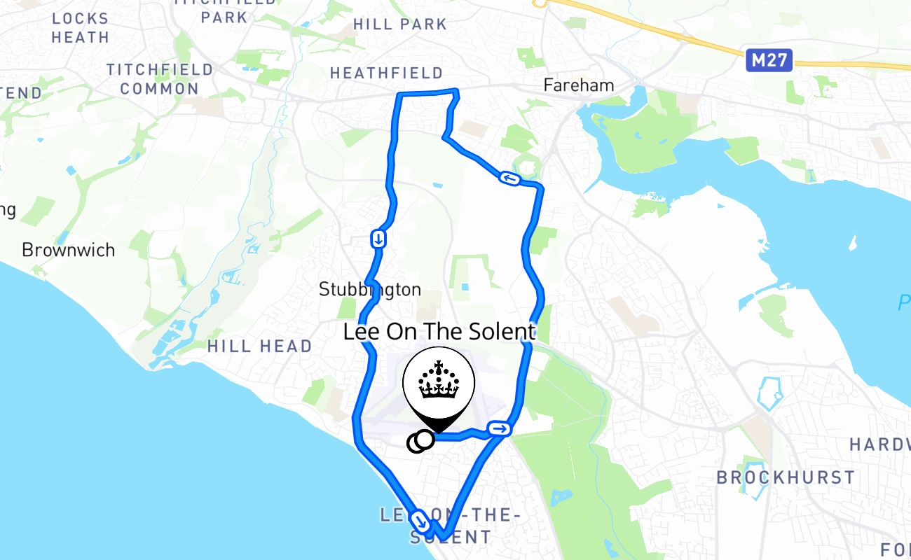 Lee On The Solent driving test route #957 map - ENG United Kingdom