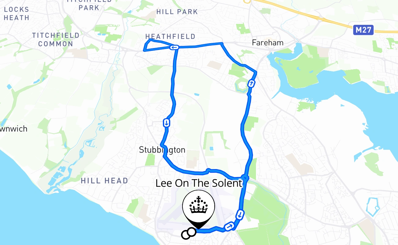 Lee On The Solent driving test route #959 map - ENG United Kingdom