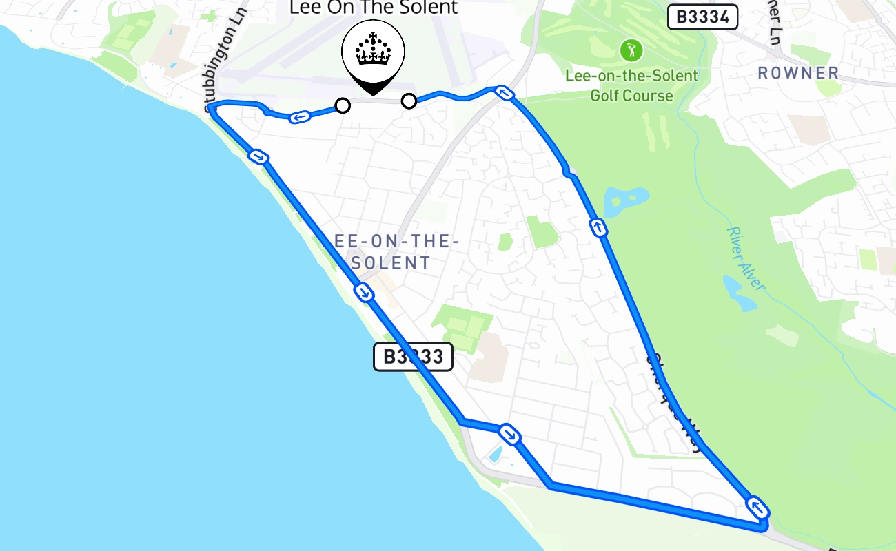 Lee On The Solent driving test route #966 map - ENG United Kingdom