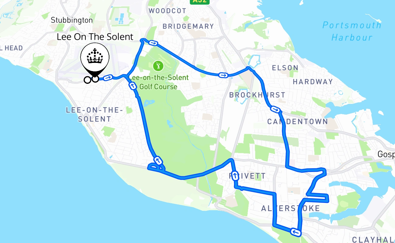 Lee On The Solent driving test route #968 map - ENG United Kingdom