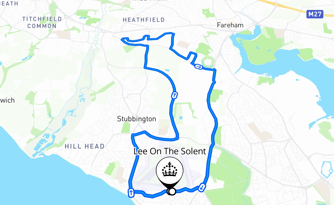 Lee On The Solent driving test route #969 map - ENG United Kingdom