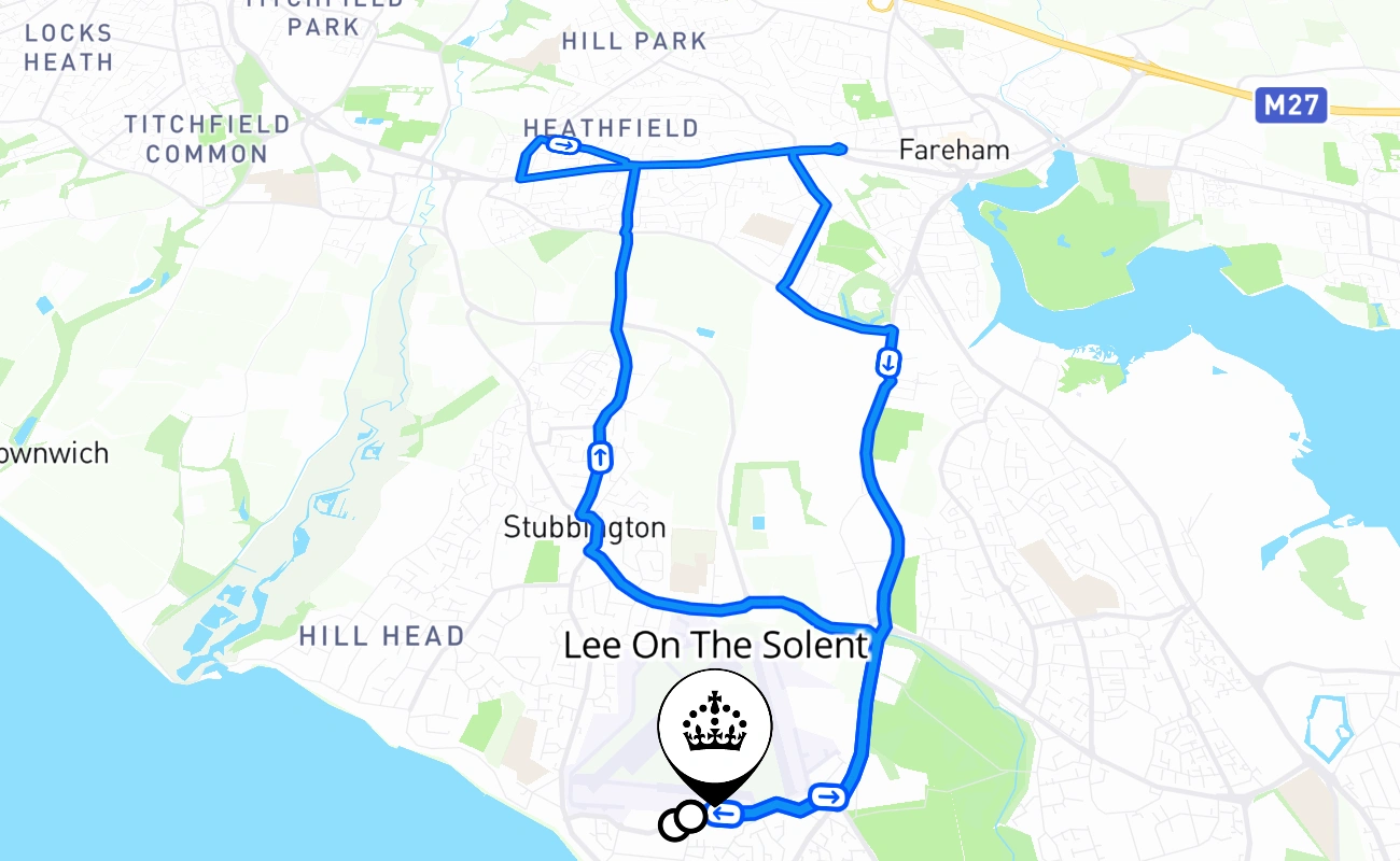 Lee On The Solent driving test route #1058 map - ENG United Kingdom