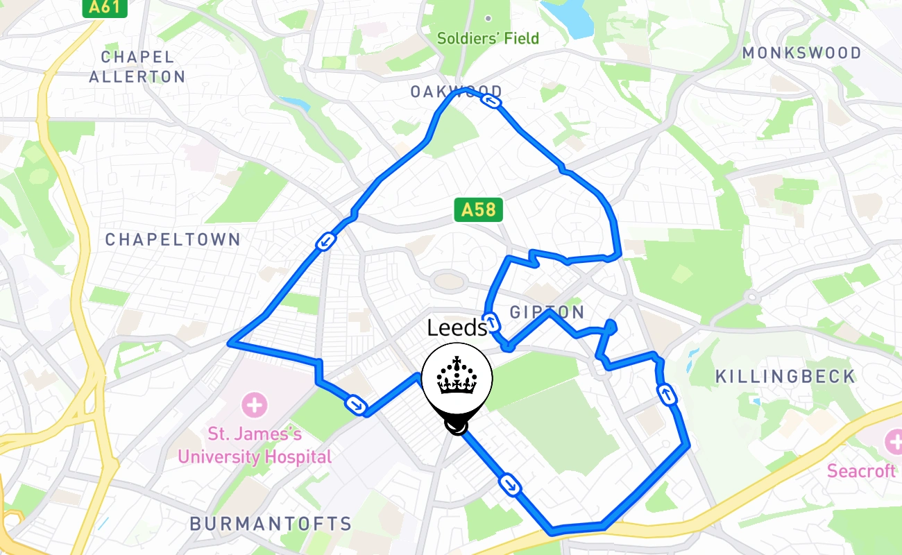 Leeds 驾考路线 #2579 地图 - ENG 英国