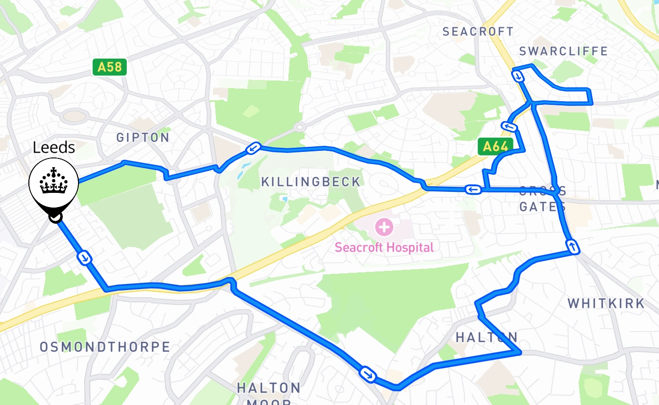 Leeds 驾考路线 #2580 地图 - ENG 英国