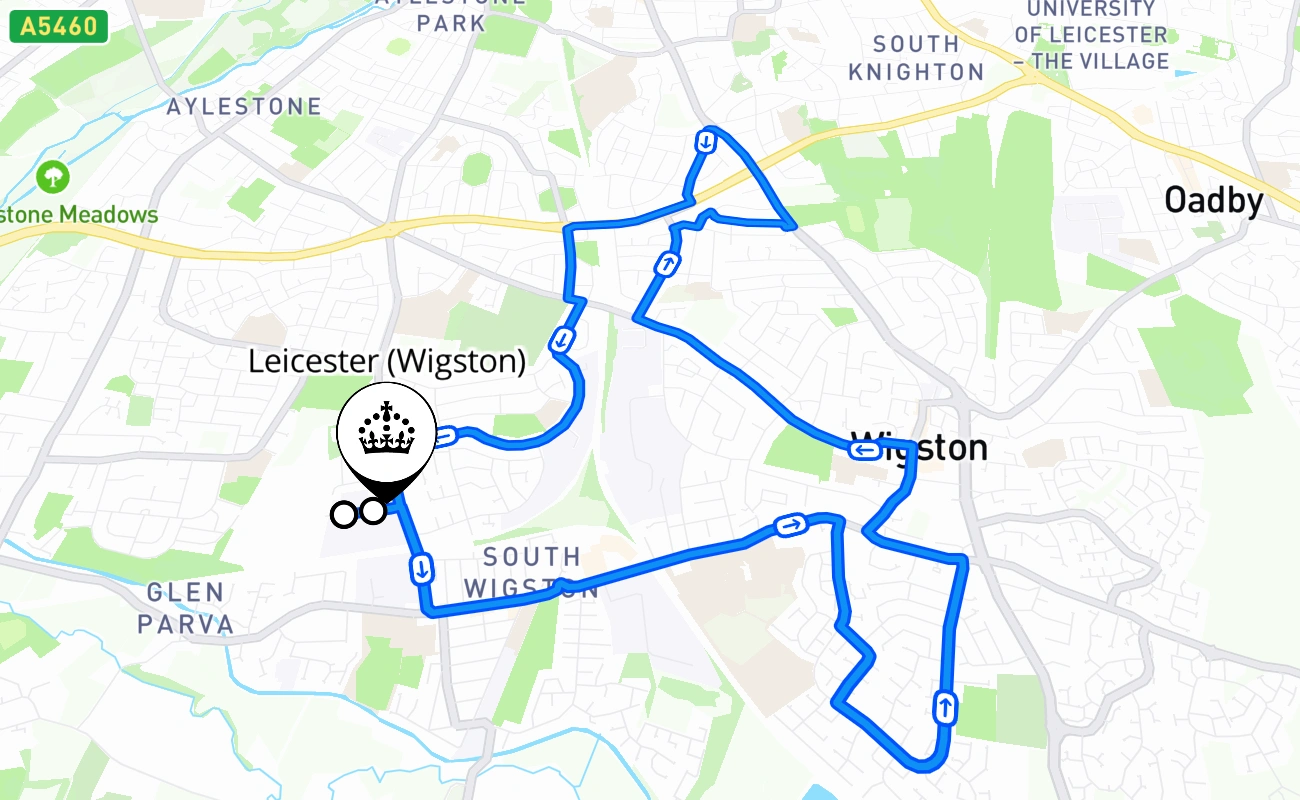 Leicester (Wigston) 驾考路线 #2574 地图 - ENG 英国