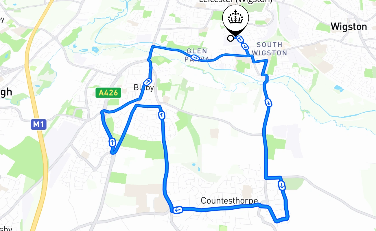 Leicester (Wigston) 驾考路线 #2575 地图 - ENG 英国