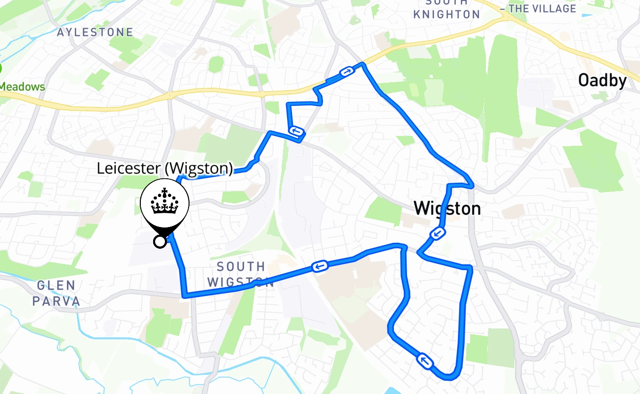 Leicester (Wigston) 驾考路线 #2576 地图 - ENG 英国