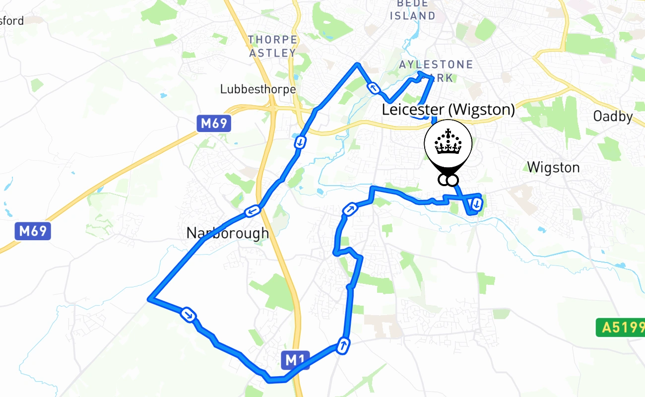 Leicester (Wigston) 驾考路线 #2577 地图 - ENG 英国
