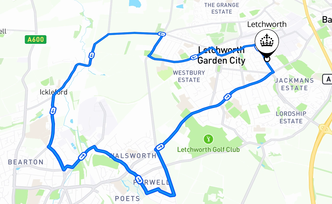 Letchworth driving test route #1336 map - ENG United Kingdom