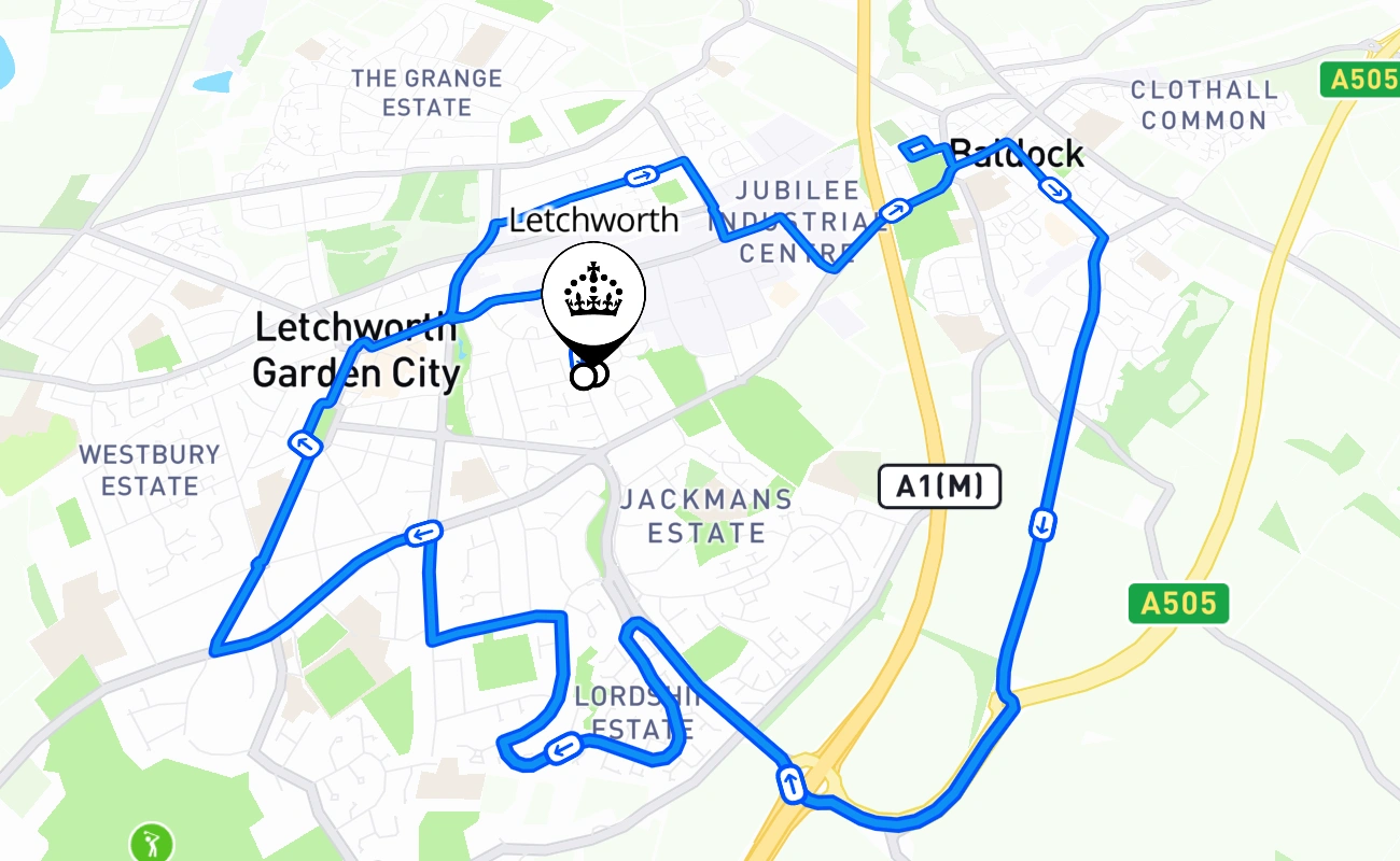 Letchworth driving test route #1337 map - ENG United Kingdom