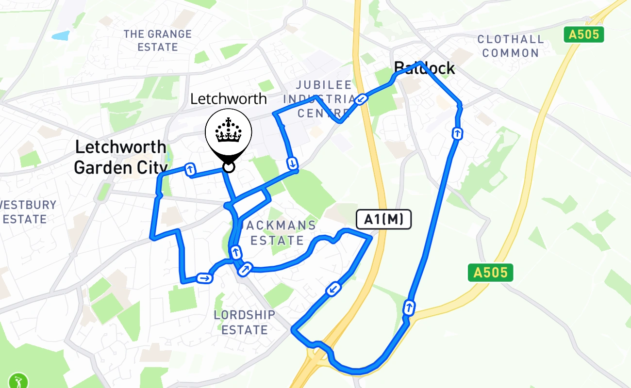 Letchworth driving test route #1340 map - ENG United Kingdom
