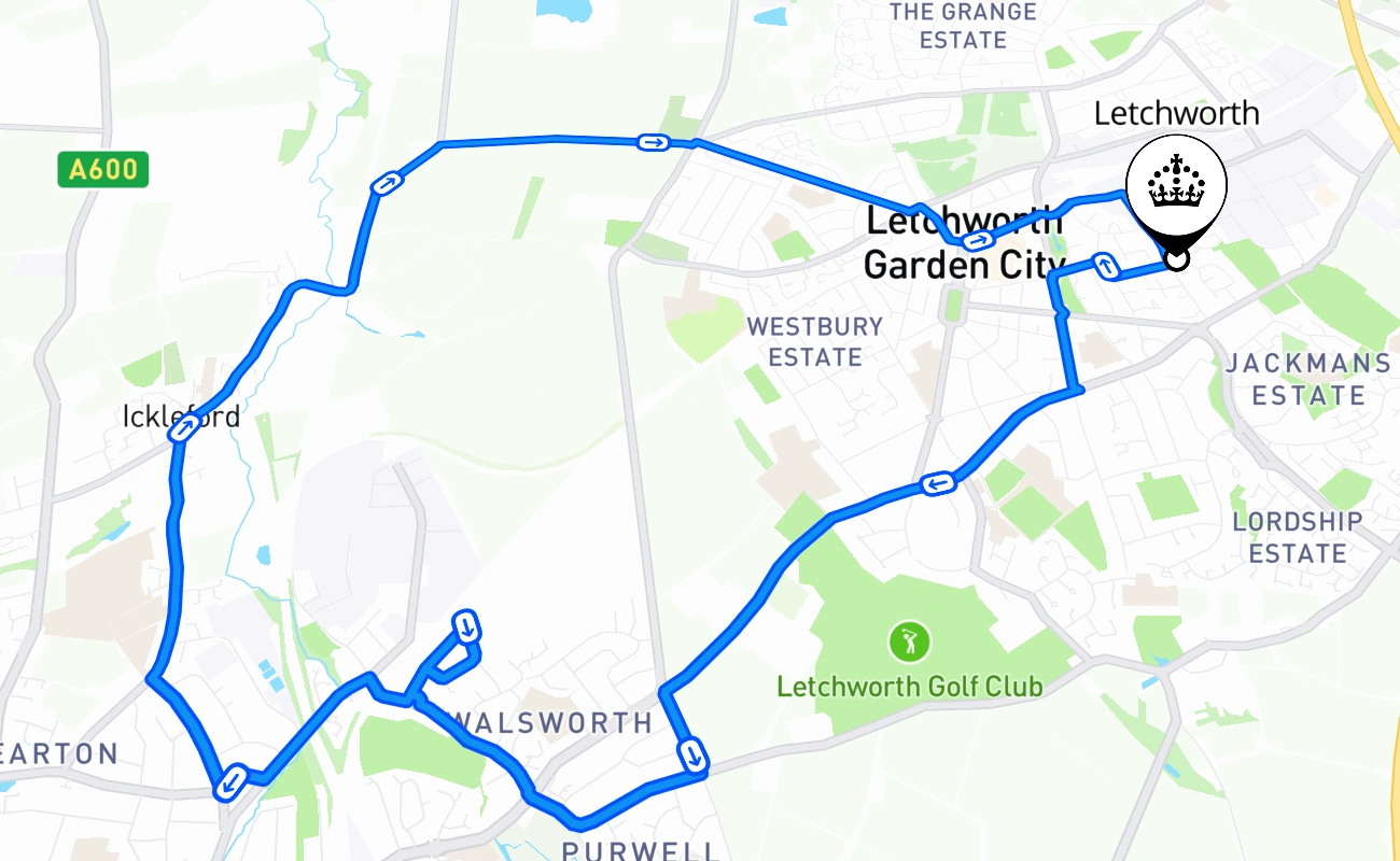 Letchworth driving test route #1353 map - ENG United Kingdom