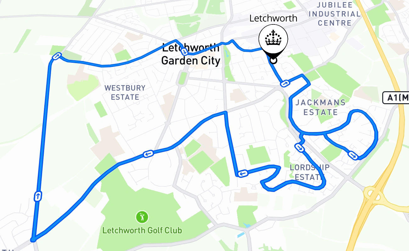 Letchworth driving test route #1355 map - ENG United Kingdom