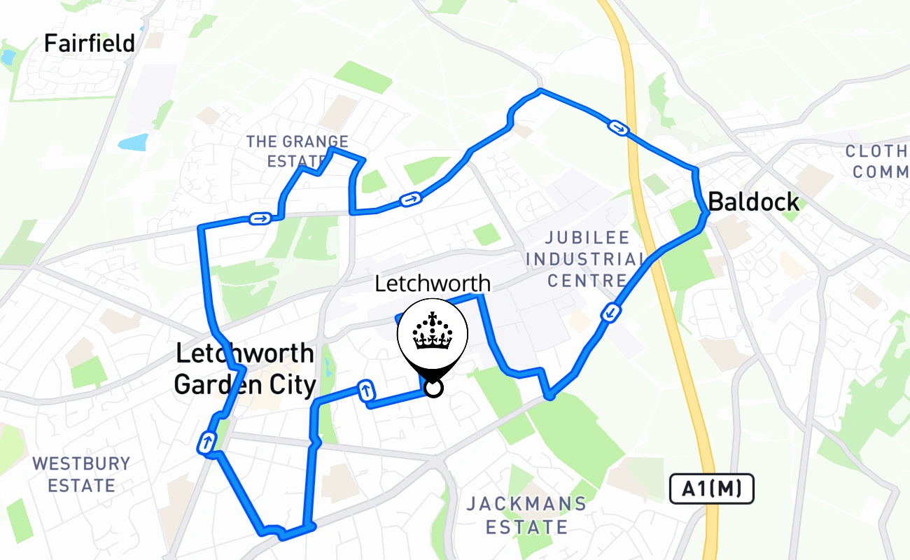 Letchworth driving test route #1368 map - ENG United Kingdom